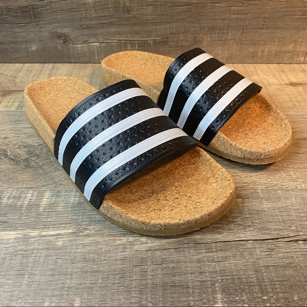 Adidas Adilette Cork Slides Black White